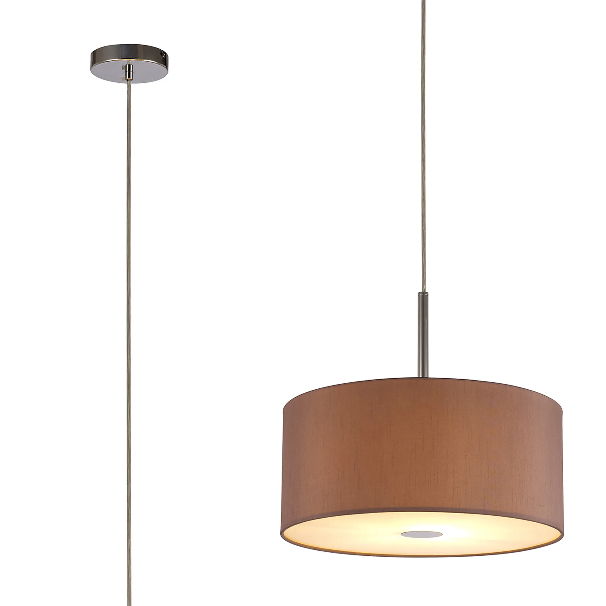 DK0137  Baymont 40cm Pendant 1 Light Polished Chrome, Taupe/Halo Gold, Frosted Diffuser